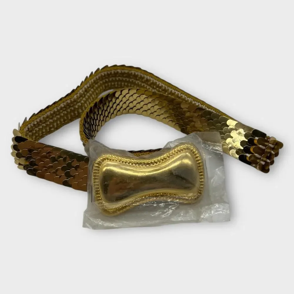 80s Glam Disco Day-Lor Gold Scale Stretch Belt S-L Gold‎